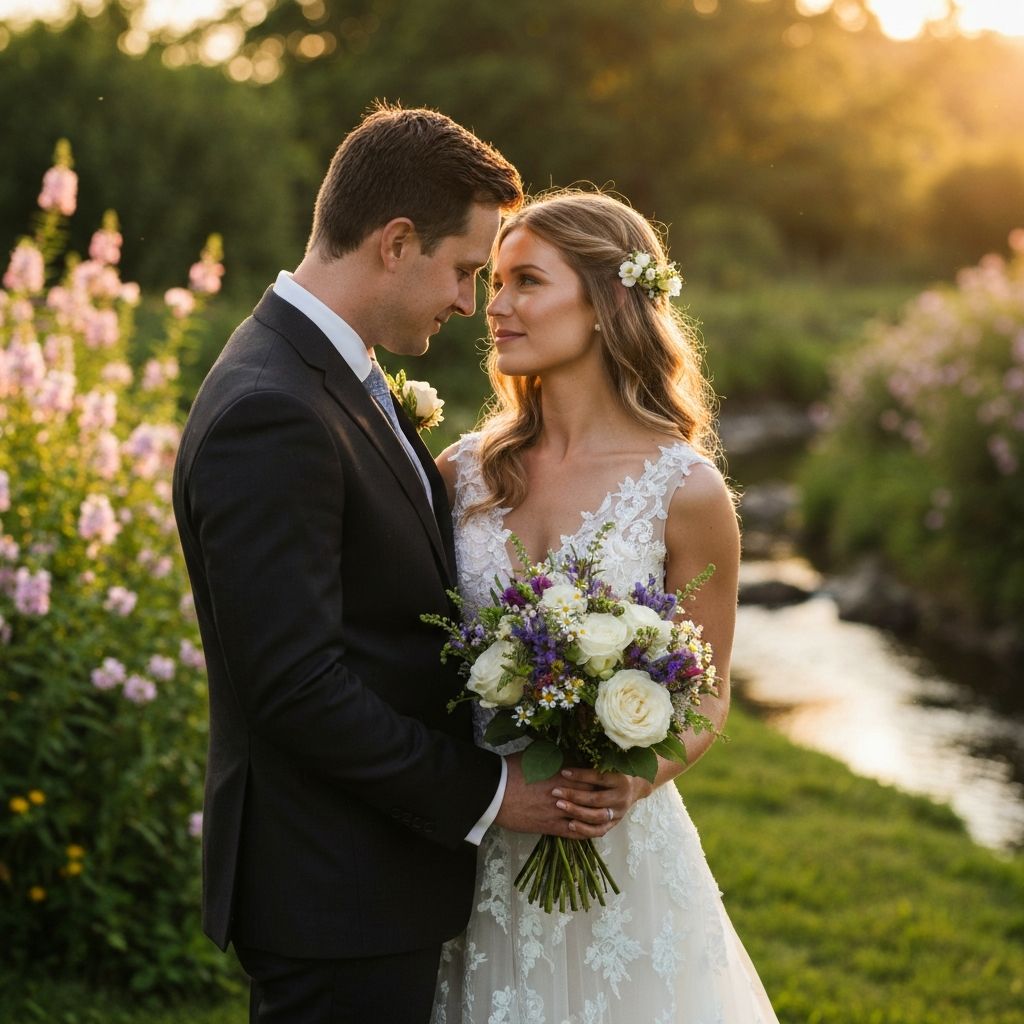 Elegant bride and groom on their wedding day